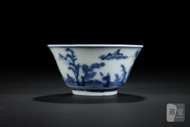 清康熙 青花山水人物图杯